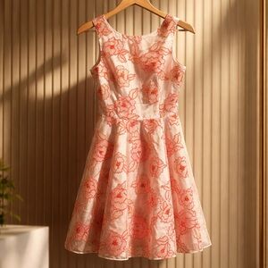 Tahari Ivory Dress with Coral Floral Lace